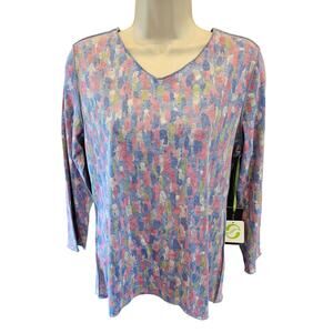 NWT REVERSIBLE Trisha Tyler polka dot watercolor double layer v neck sweater S